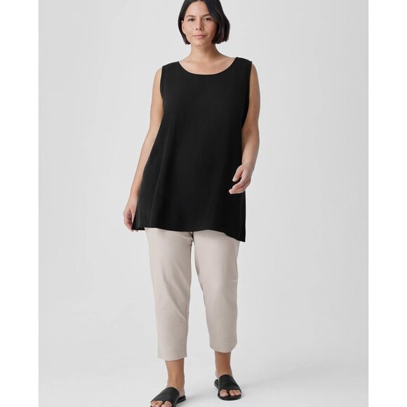 Eileen Fisher | Washable Stretch Crepe Crop with Slits In Wheat - Picture 2 of 10